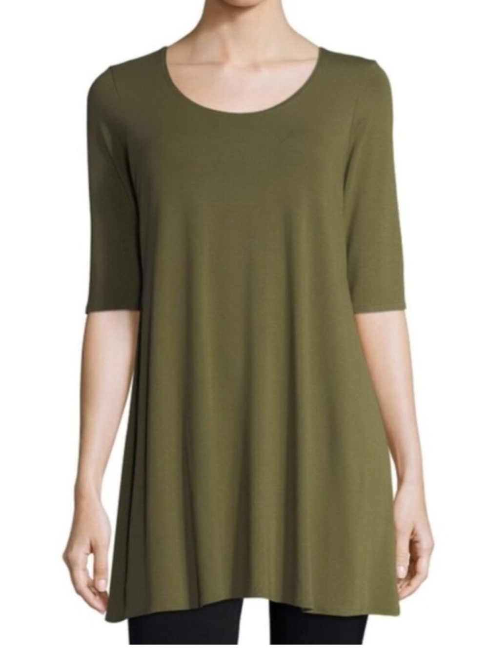 NEW Eileen Fisher Surplice Scoop Neck Tunic in Dark Olive Green sz 1X Minimalist